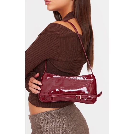 Patent Pu Buckle Baguette Shoulder Bag