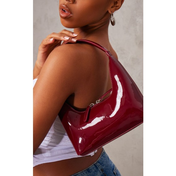 Patent Simple Structured Double Zip Shoulder Bag