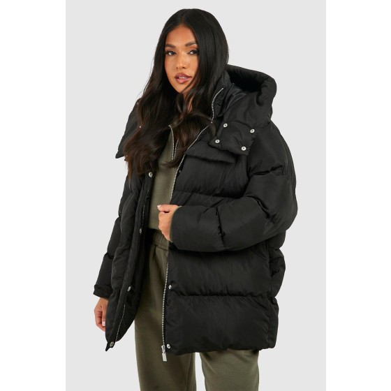 Petite Oversized Pocket Detail Puffer Jacket